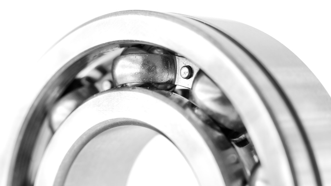 Close-up of ball bearings in gray and white